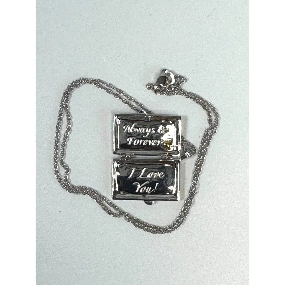 Danbury Mint My Love Valentine Sterling Silver Locket Necklace Diamond Chip 17" - Picture 5 of 8